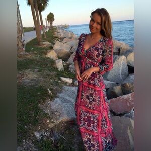 Juicy Couture Vibrant Pink and Blue Long Sleeve Dress